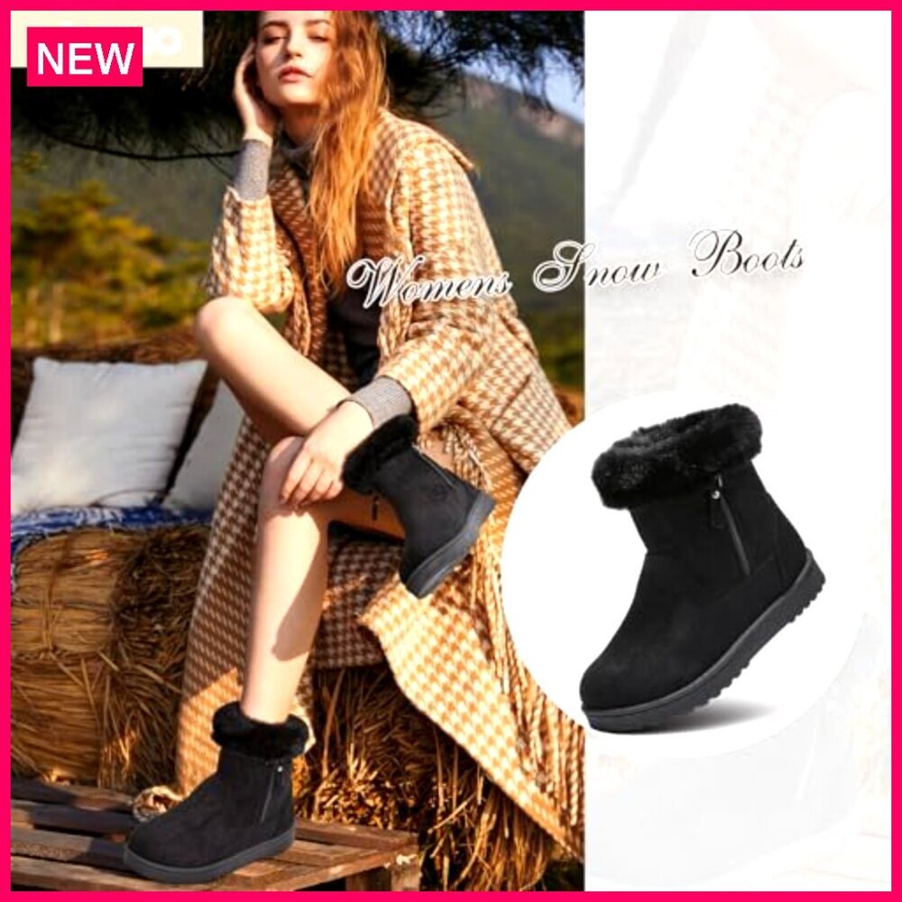 Women's Winter Snow Boots Suede Ankle Booties with Faux Fur Lining - Picture 7 of 8